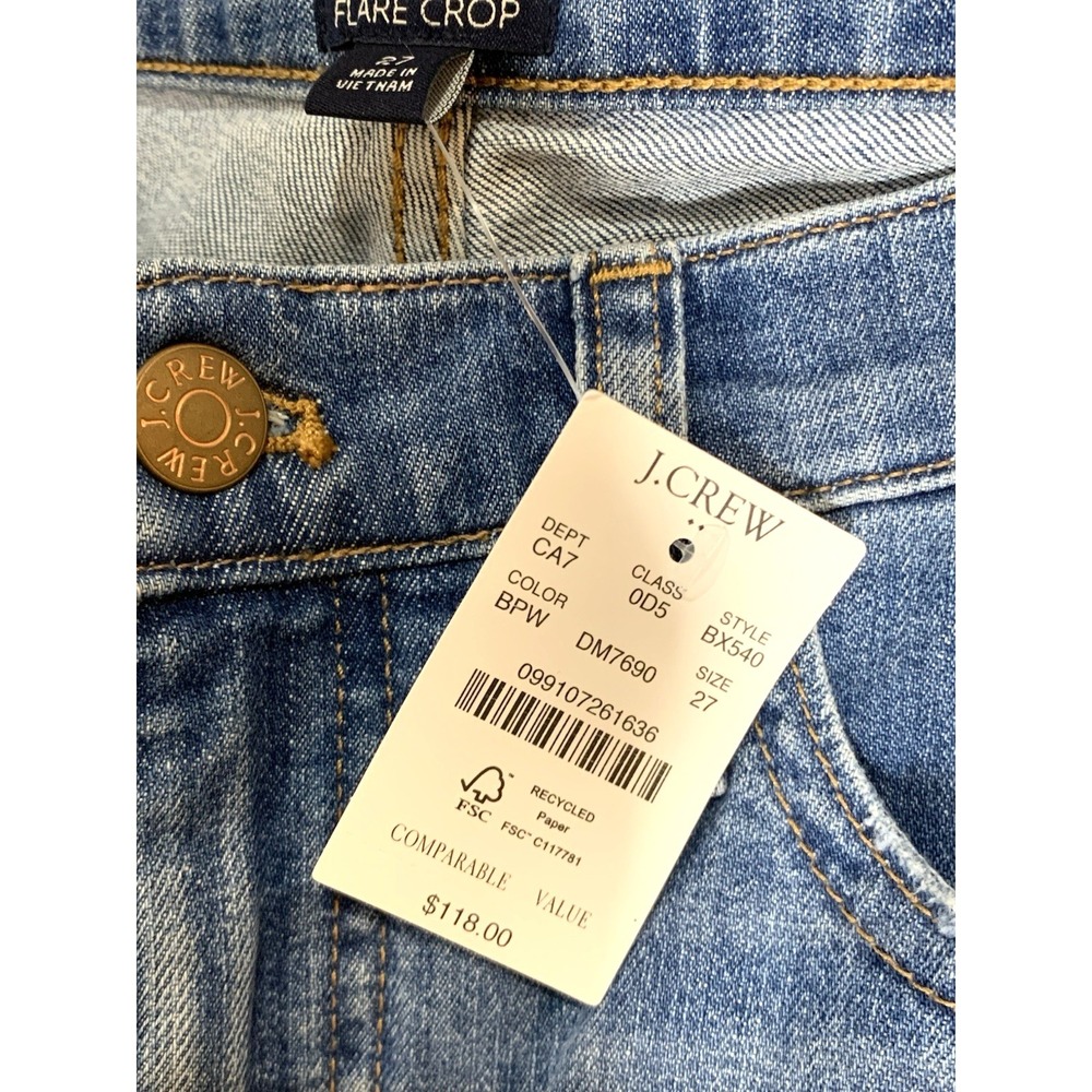 NEW J Crew Mid Rise Flare Crop Jeans Womens Size 27 Blue (actual 29x27) w/Tag - Picture 7 of 8